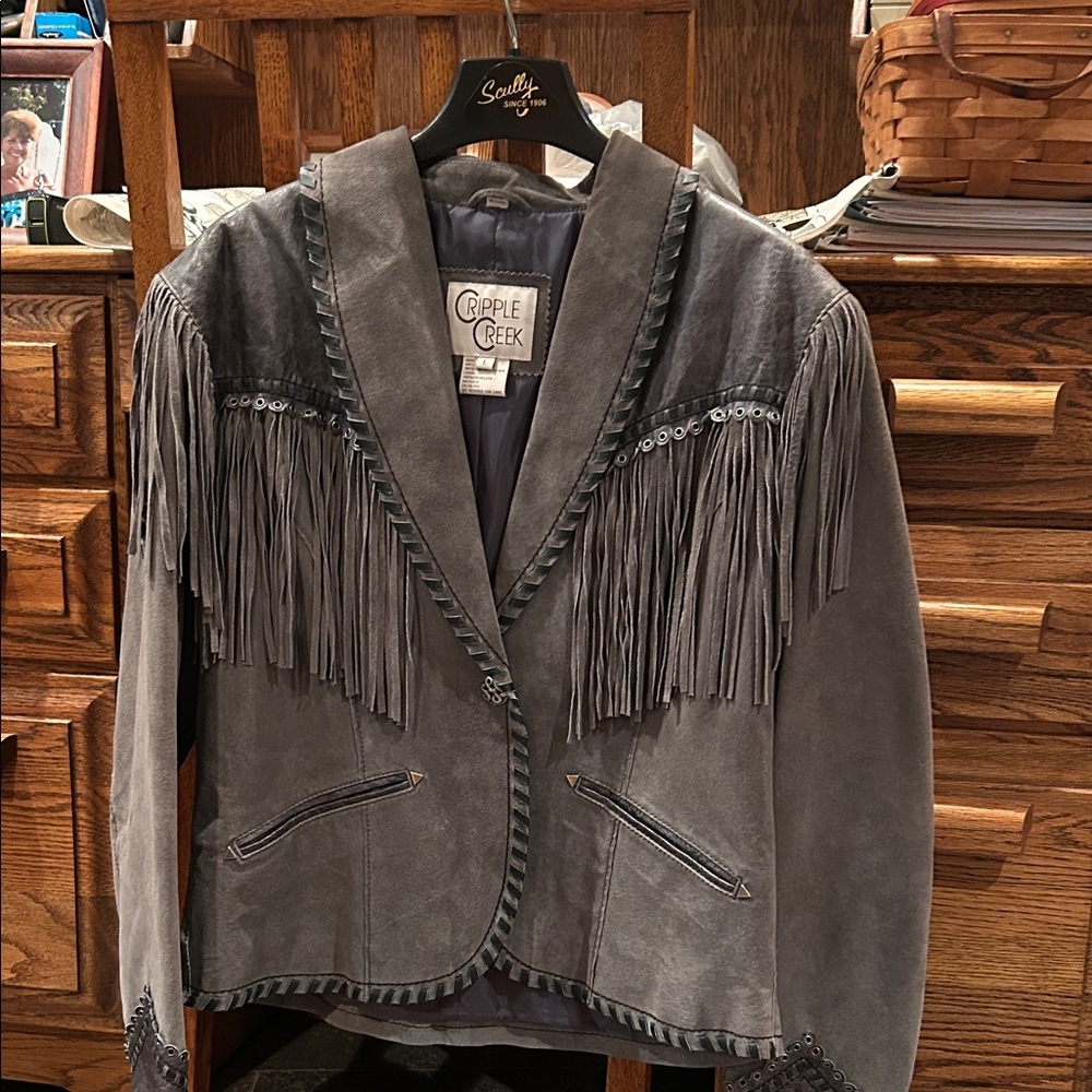 Women's Suede Fringe Jacket - Gray